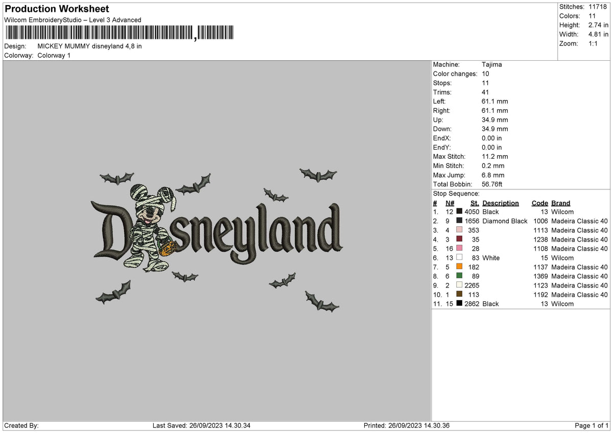 Mickey Mummy Land Embroidery File 6 sizes