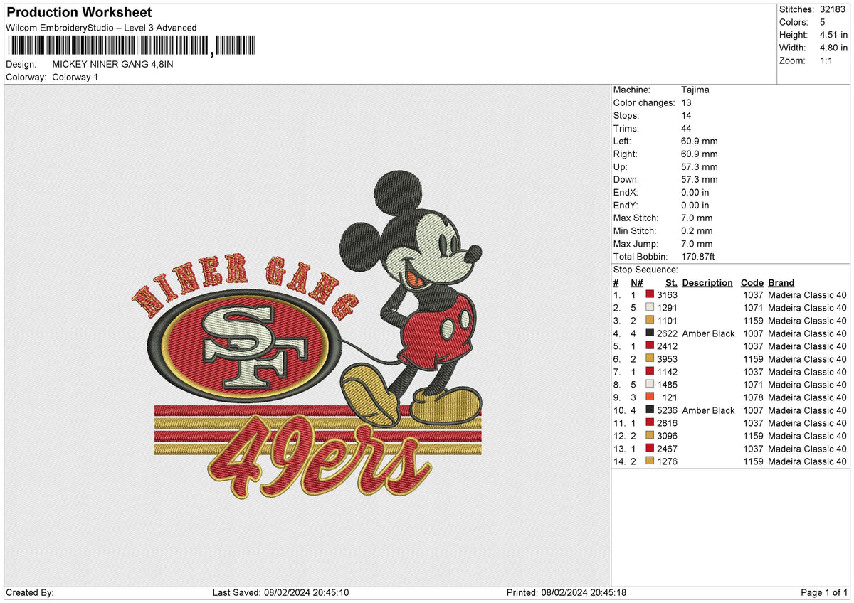 MICKEY NINER GANG Embroidery File 6 size