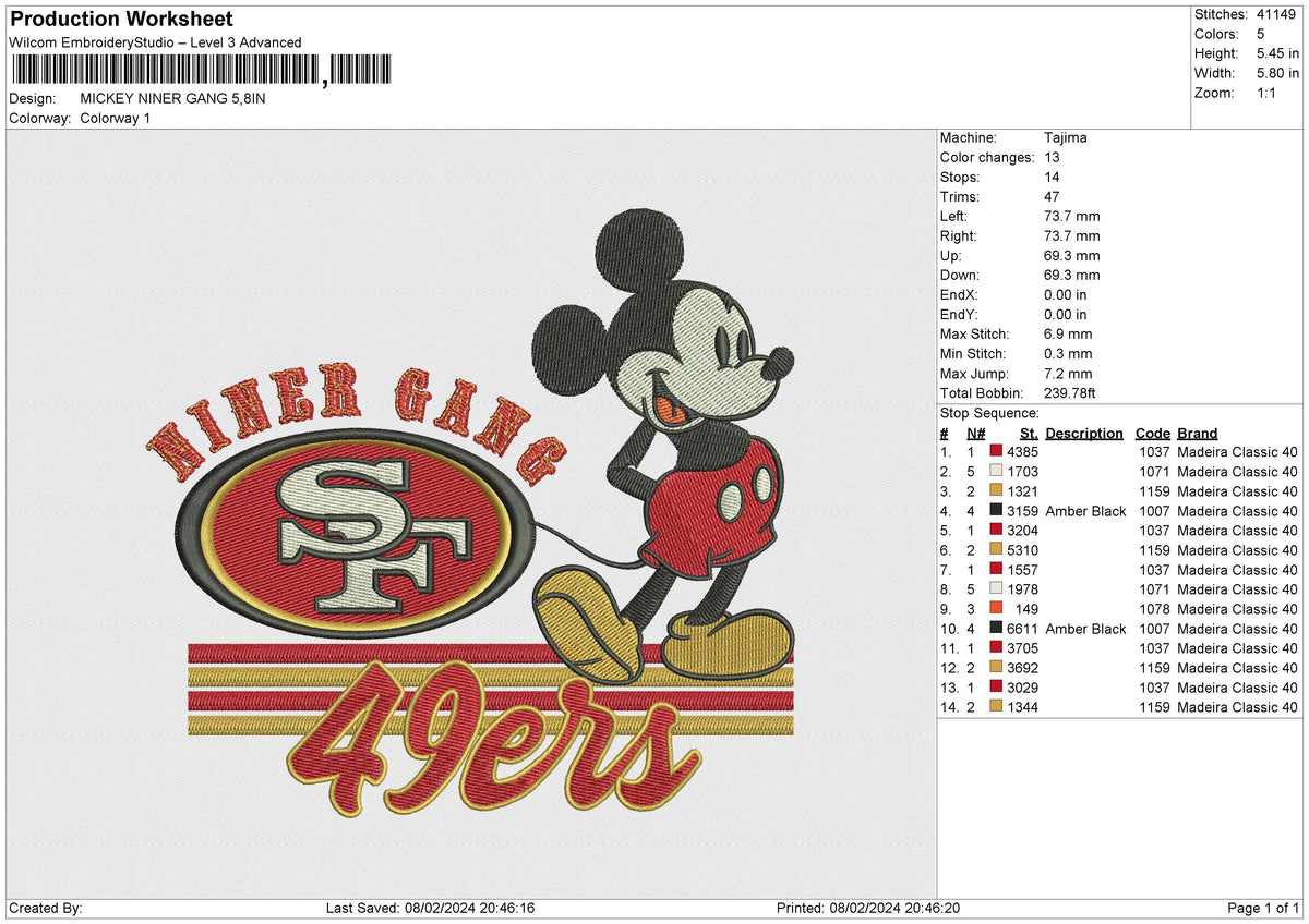 MICKEY NINER GANG Embroidery File 6 size