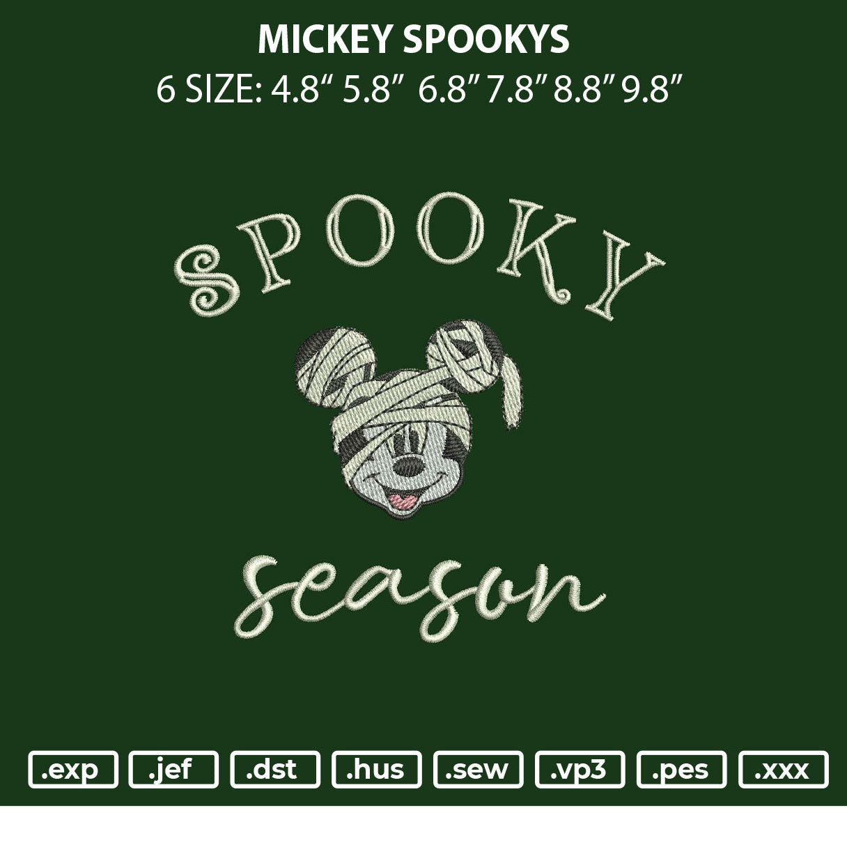 Mickey Spookys Embroidery File 6 sizes
