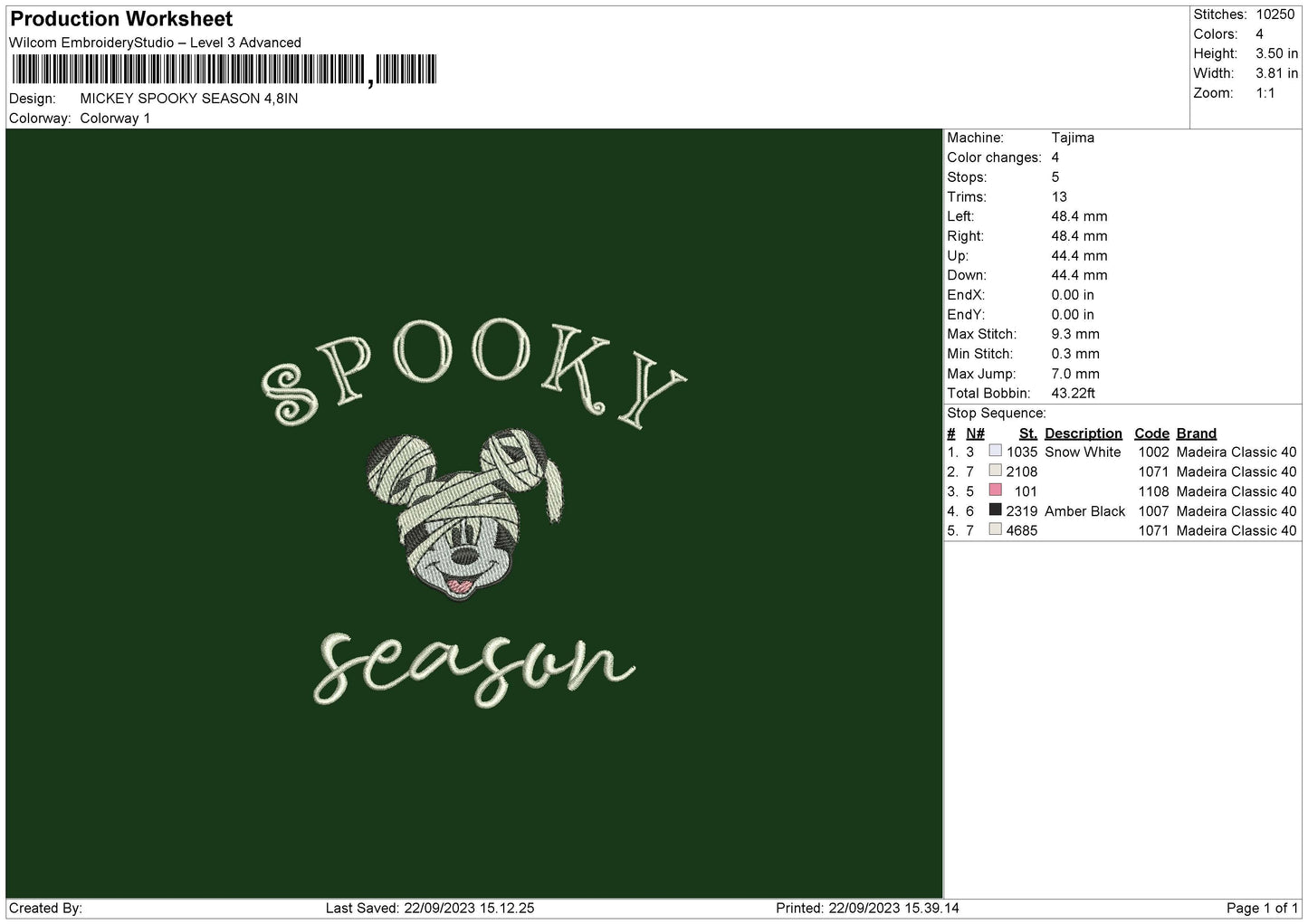 Mickey Spookys Embroidery File 6 sizes