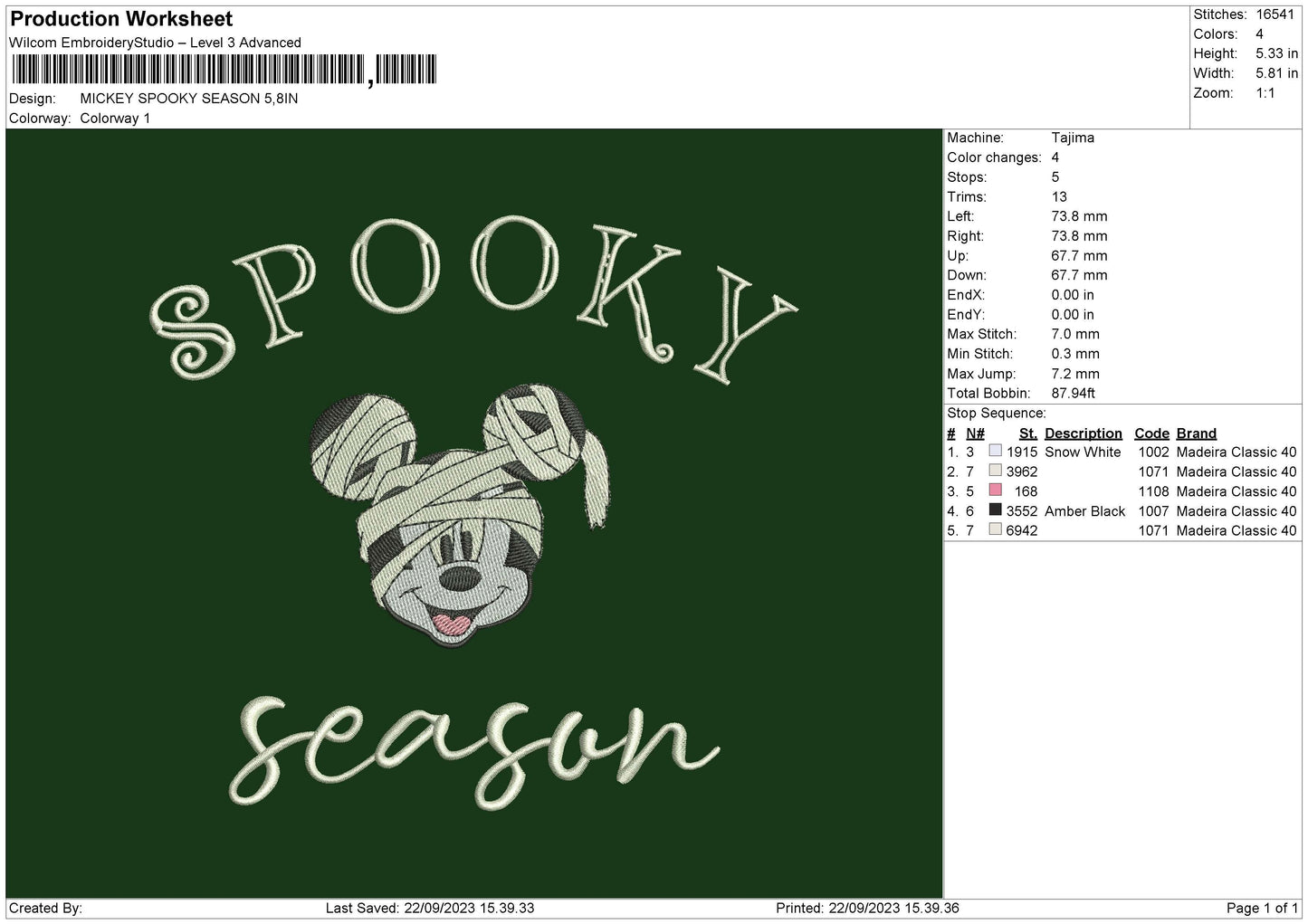 Mickey Spookys Embroidery File 6 sizes