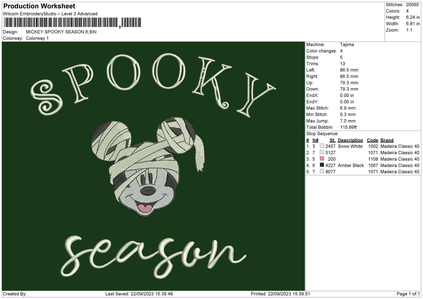 Mickey Spookys Embroidery File 6 sizes