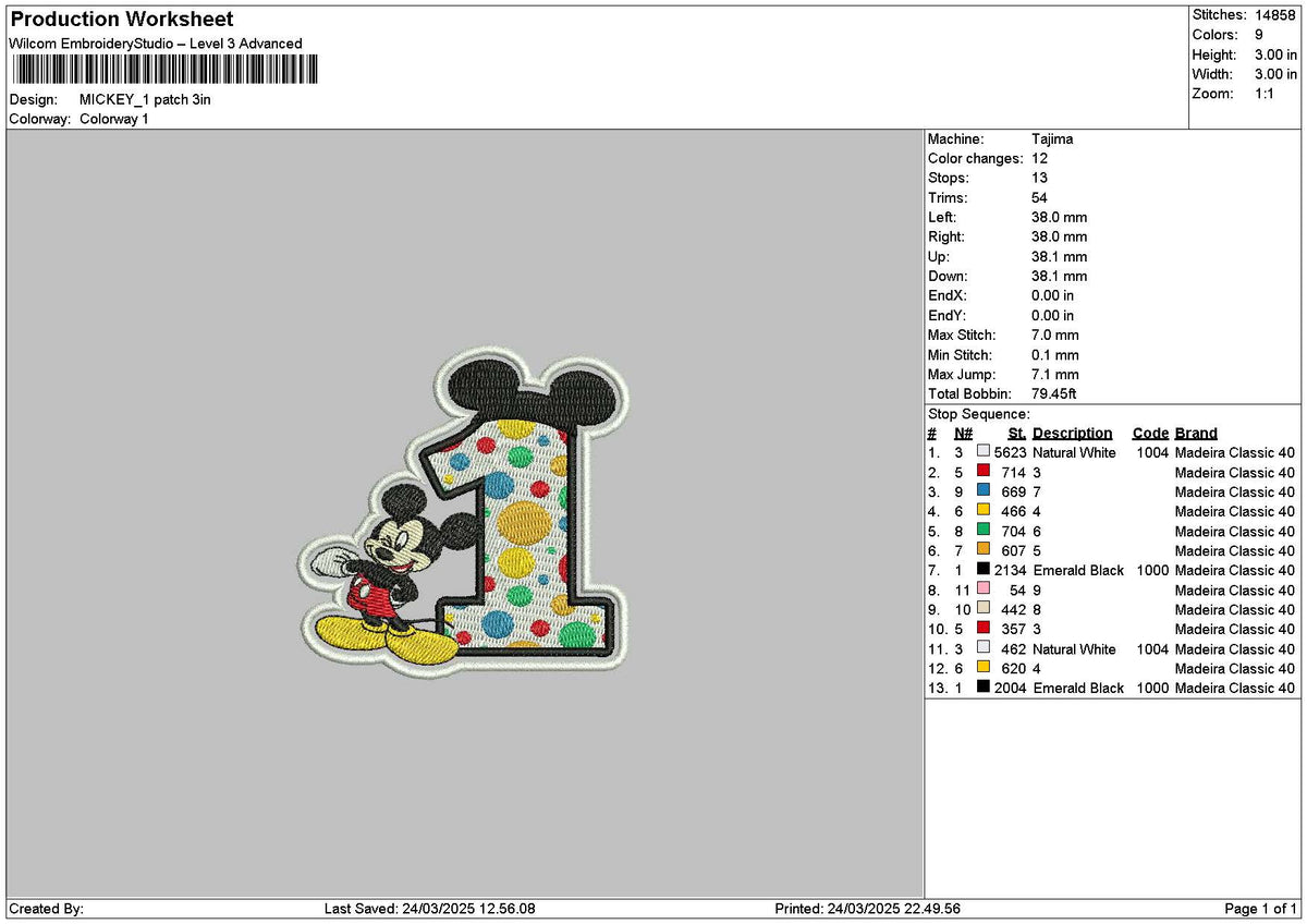 Mickey 1 Patch Embroidery File 6 sizes