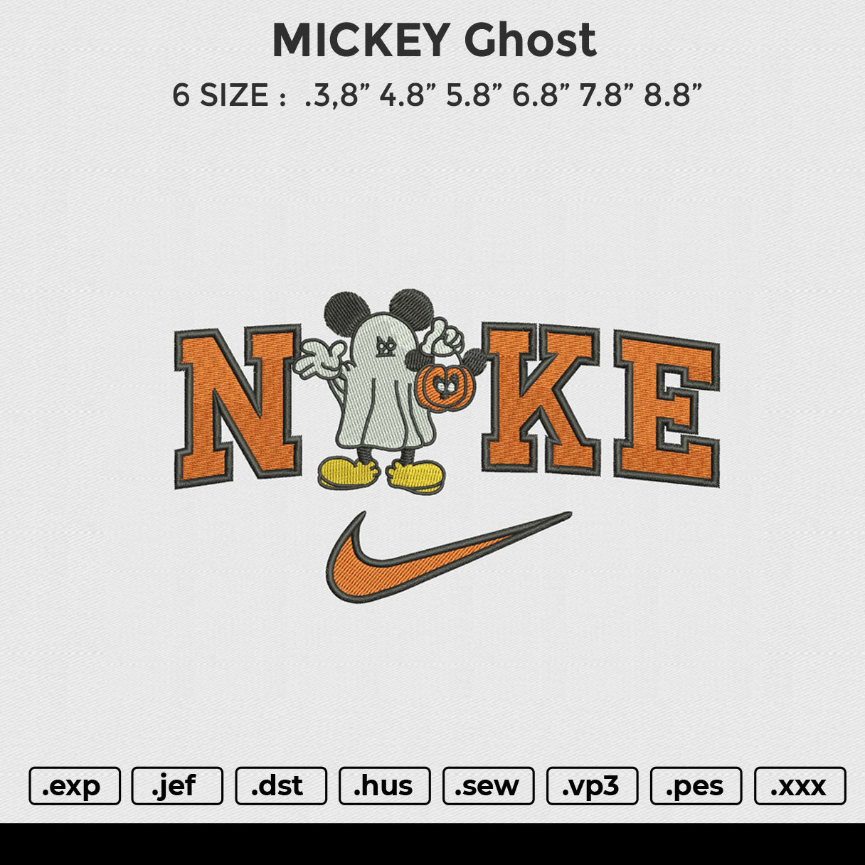 MICKEY ghost Embroidery File 6 size