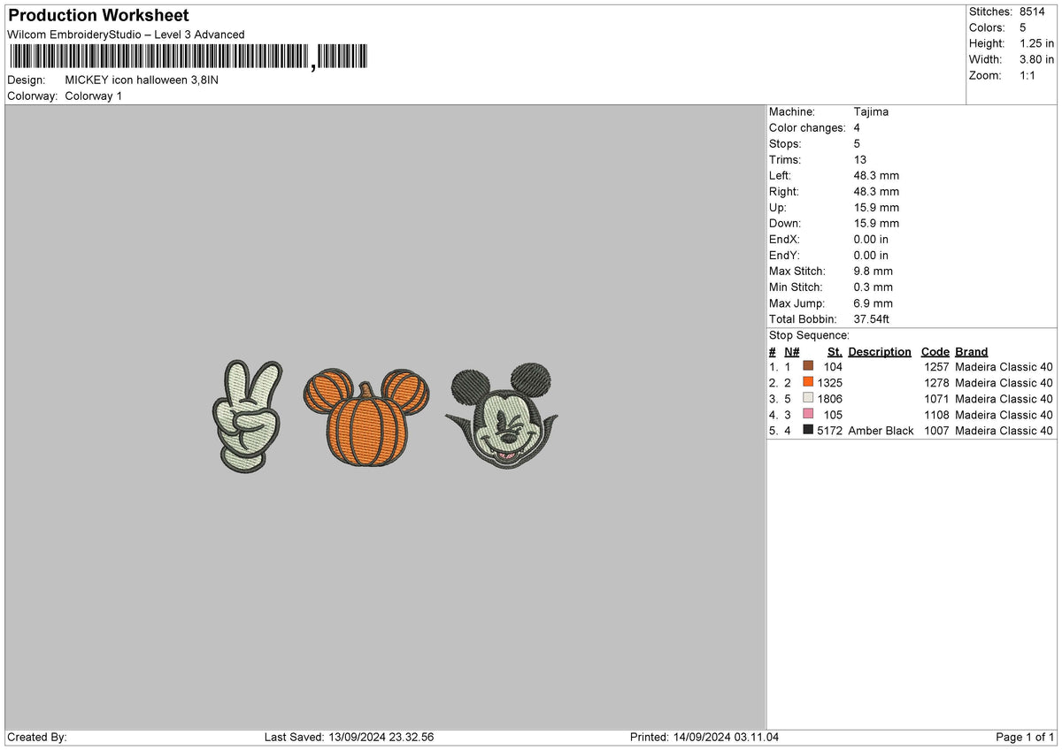 Mickey Icon 1409 Embroidery File 6 sizes