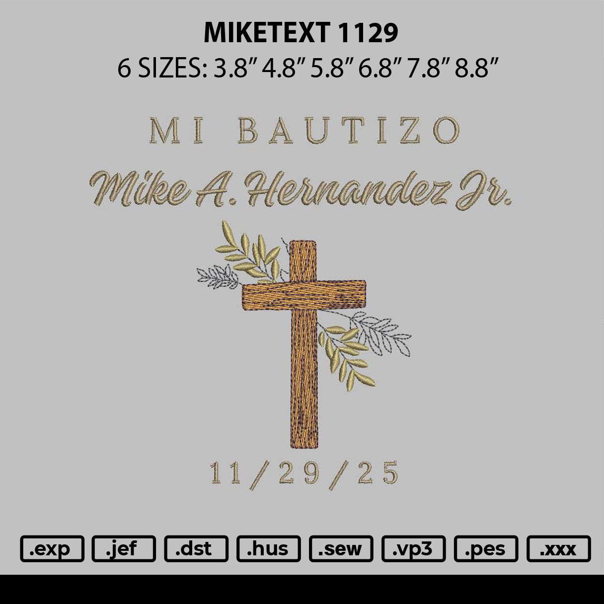Miketext 1129 Embroidery File 6 sizes
