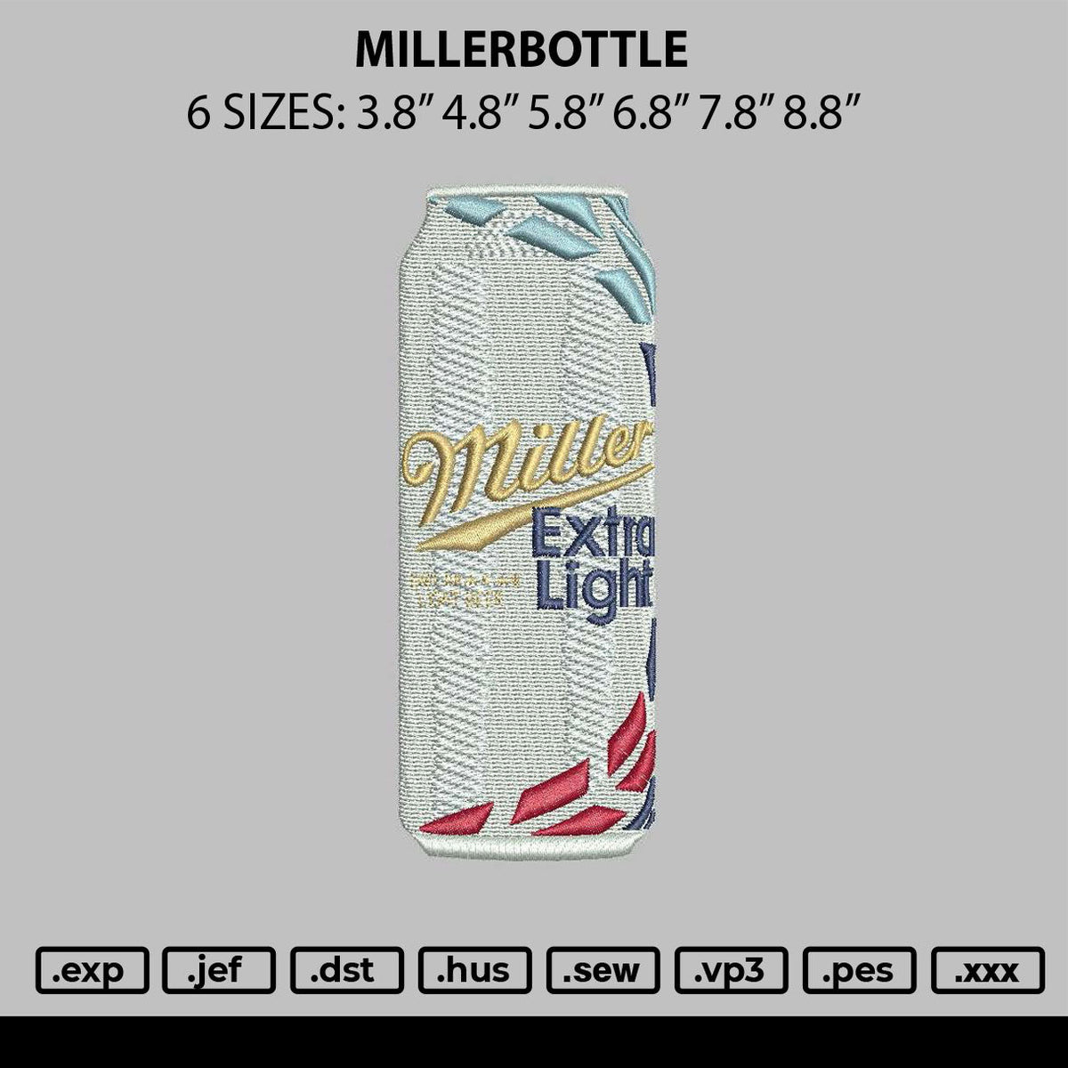 Millerbottle Embroidery File 6 sizes