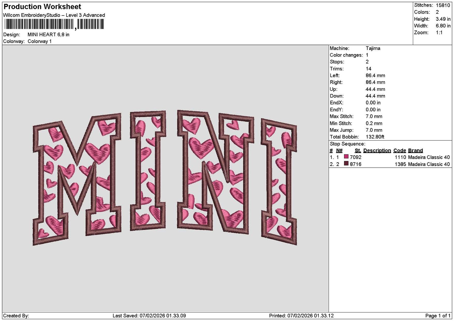 Minitext Embroidery File 6 sizes