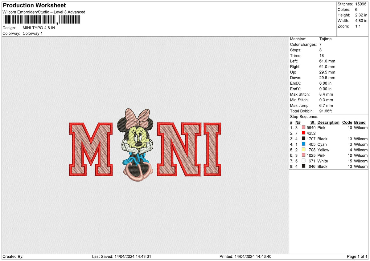 MINI TYPO Embroidery File 6 size