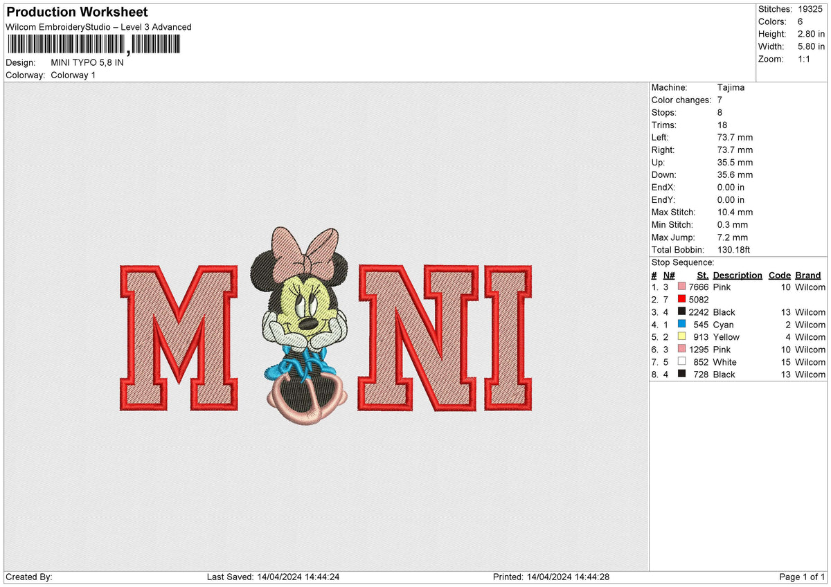 MINI TYPO Embroidery File 6 size