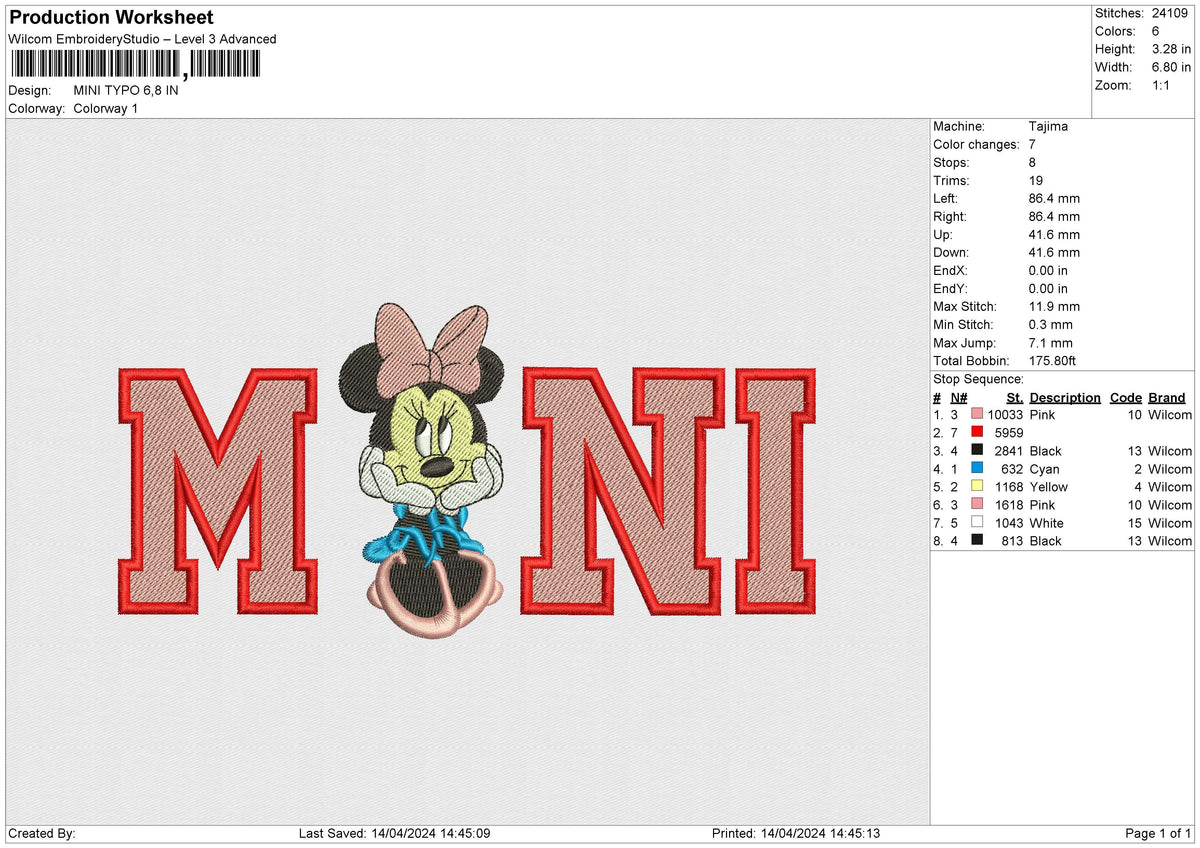 MINI TYPO Embroidery File 6 size