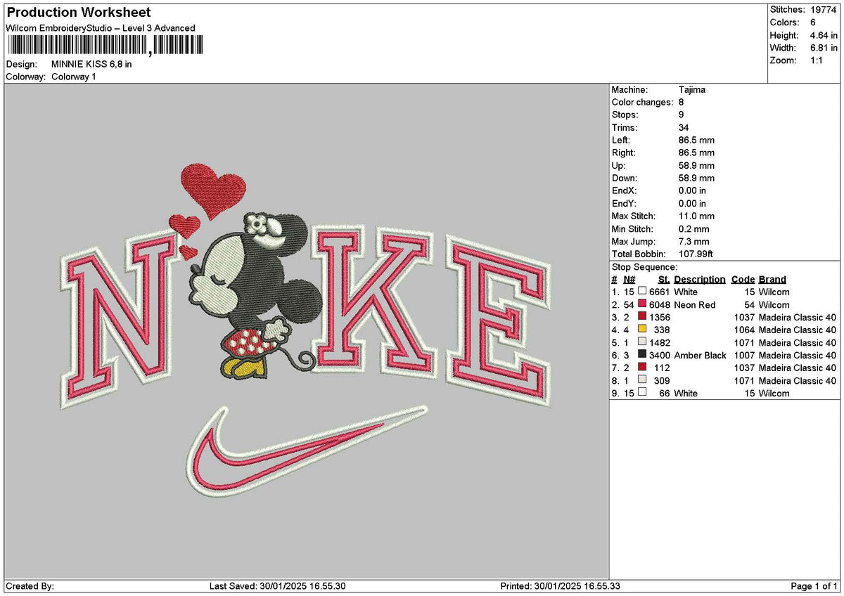 Nike Minnie Kiss Embroidery File 6 sizes