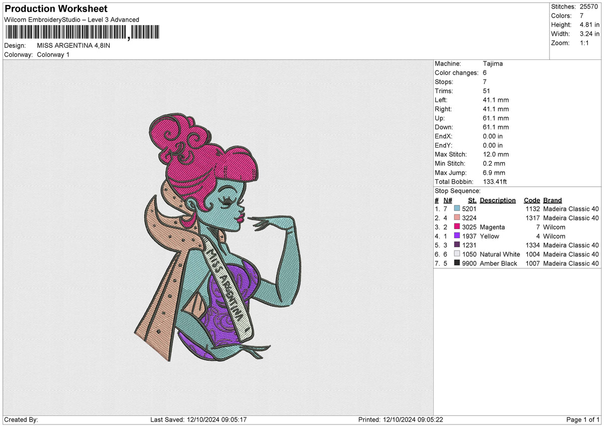 MISS ARGENTINA Embroidery File 6 size