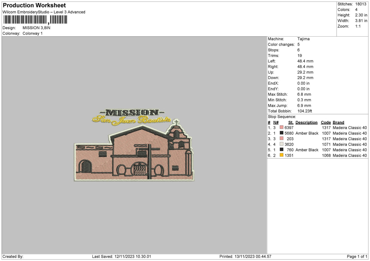 Mission Embroidery File 6 sizes