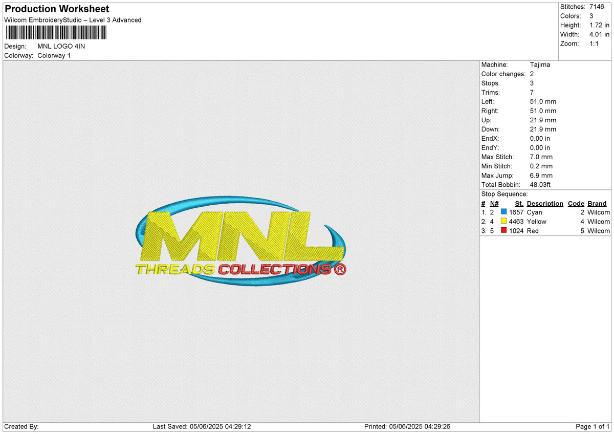 MNL LOGO Embroidery File 6 size