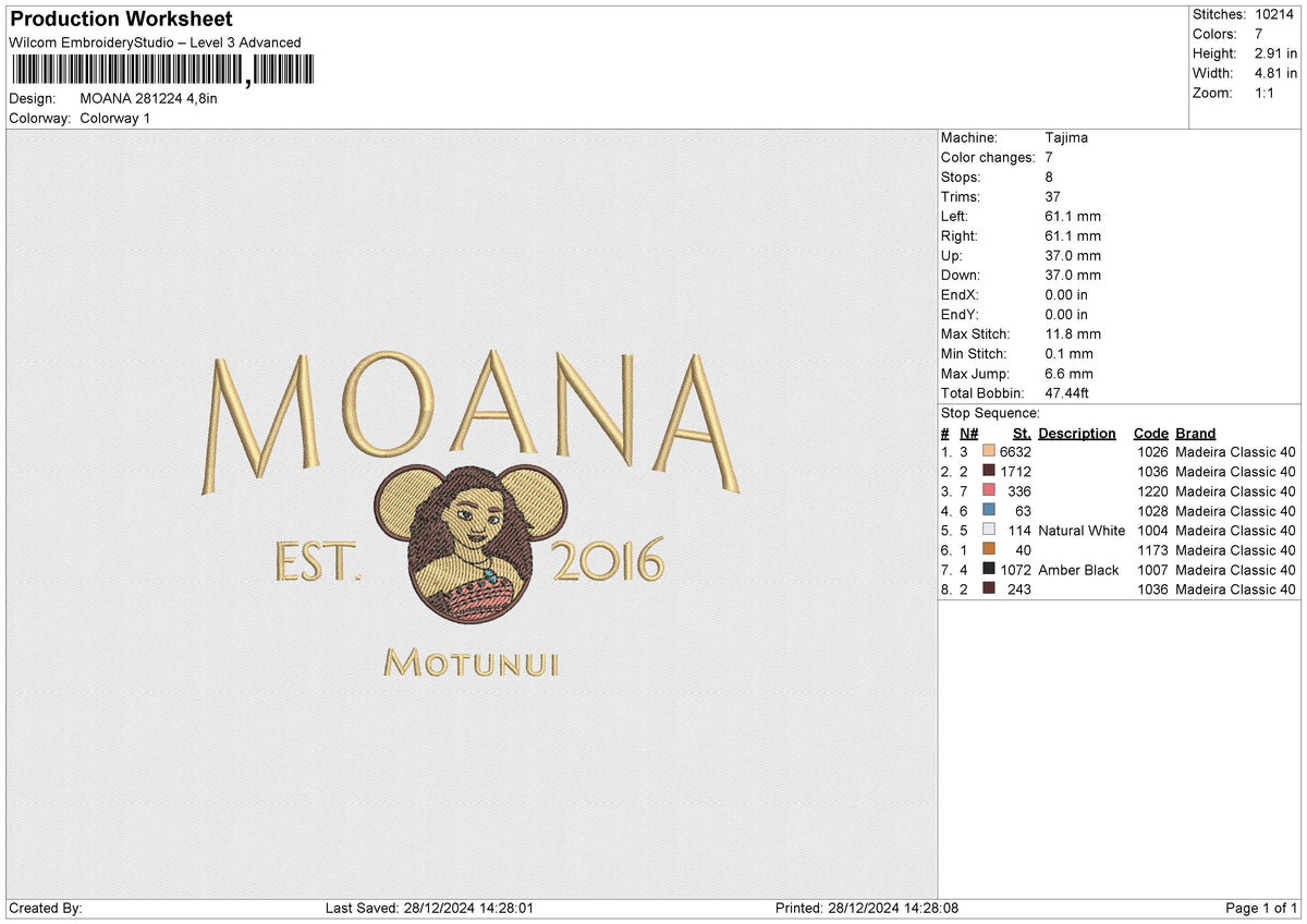 MOANA 281224 Embroidery File 6 size