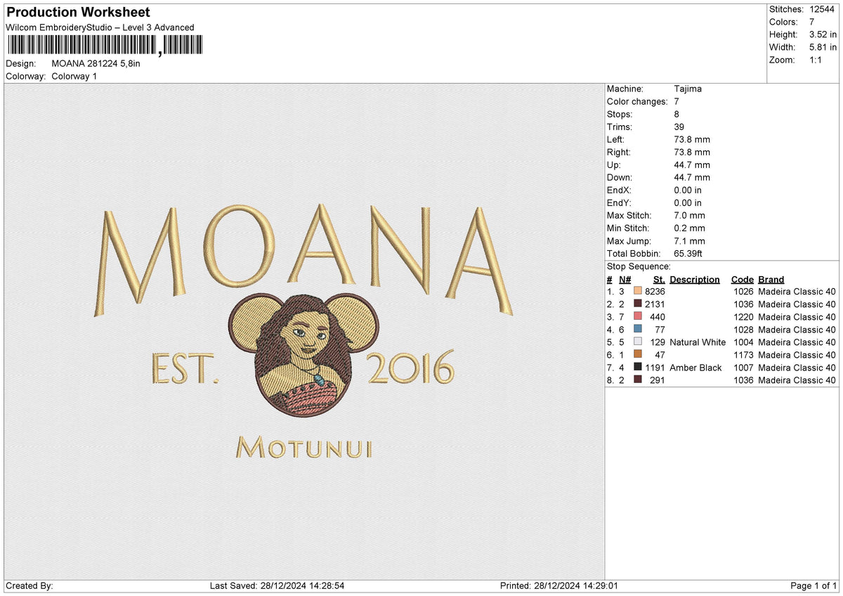 MOANA 281224 Embroidery File 6 size