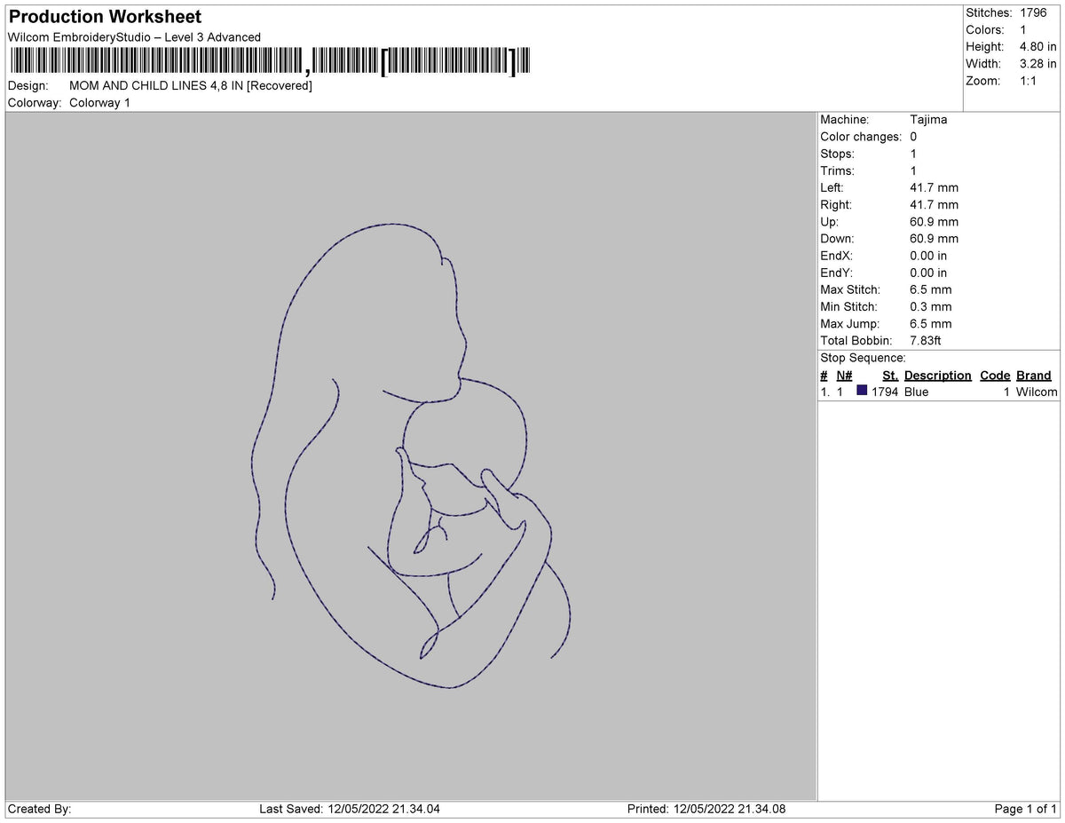 Mom And Child Lines Embroidery