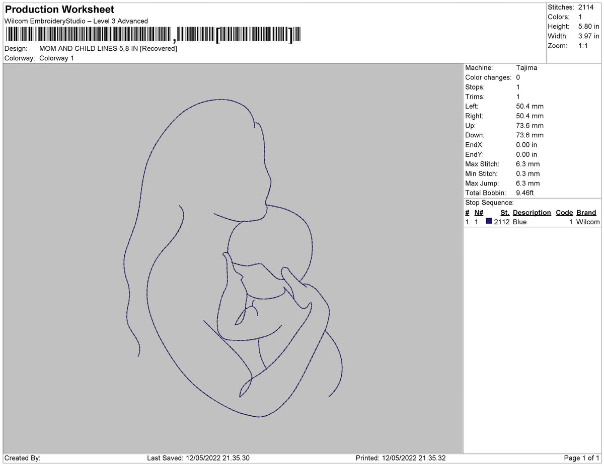 Mom And Child Lines Embroidery