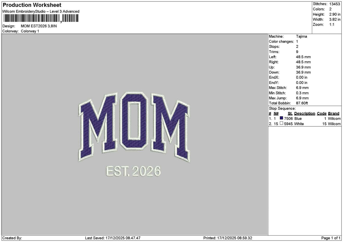 Momtext 26 Embroidery File 6 sizes