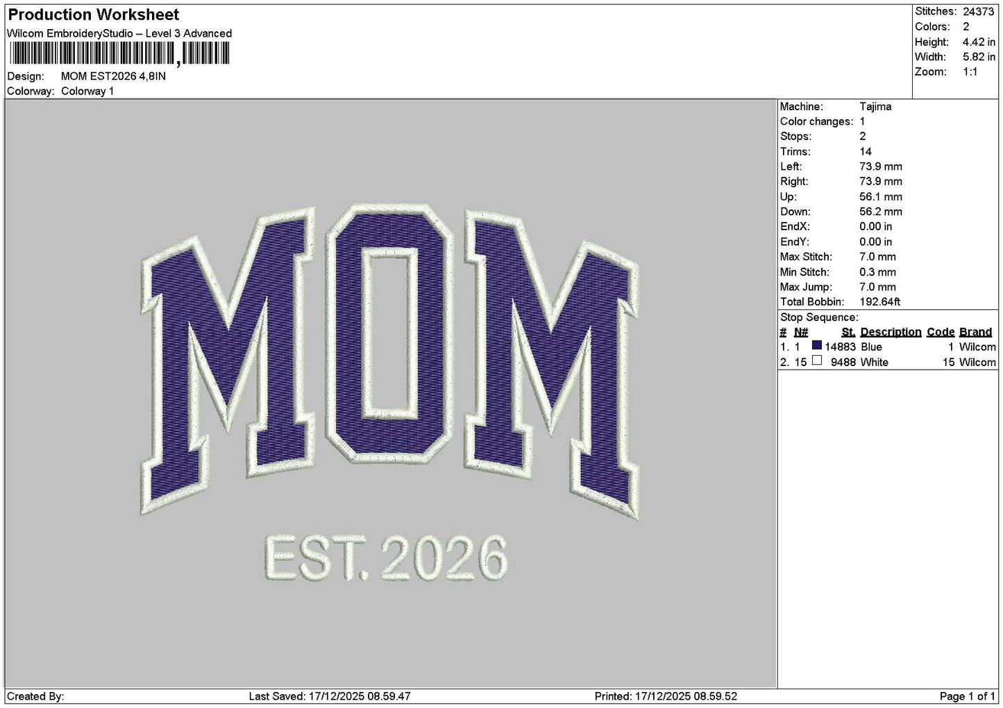 Momtext 26 Embroidery File 6 sizes