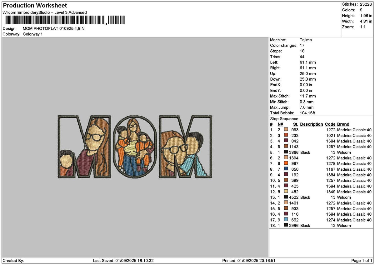 Mom Photoflat 3008 Embroidery File 6 sizes