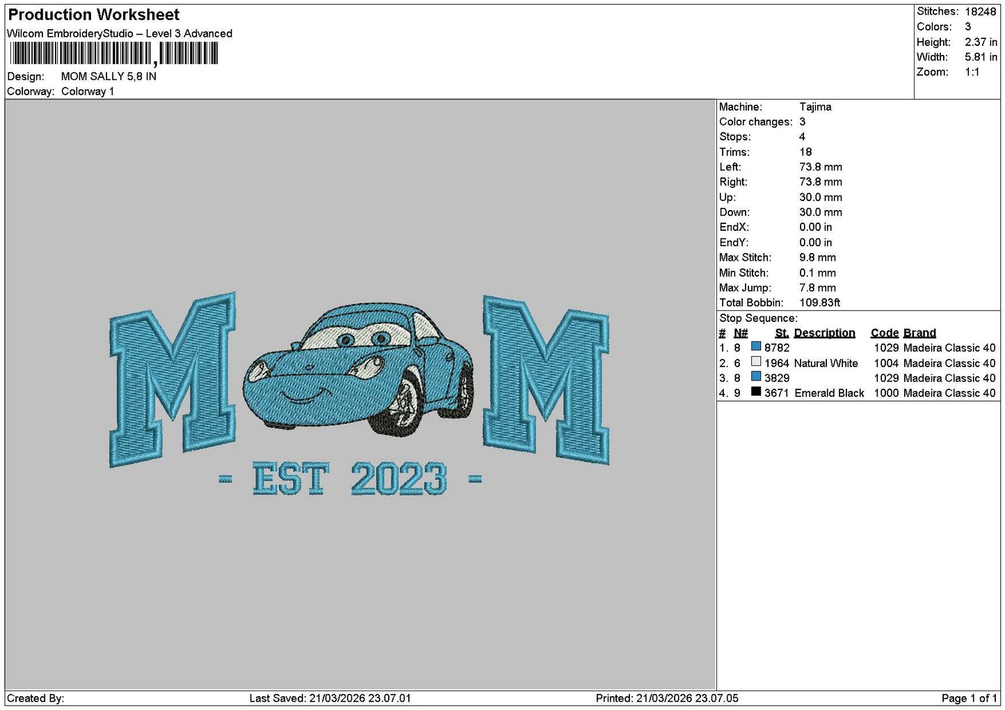 Mom Sally 23 Embroidery File 6 sizes