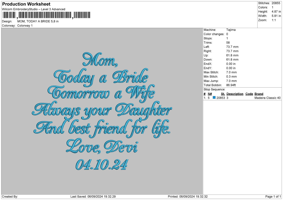 Mom Text 01 Embroidery File 6 sizes