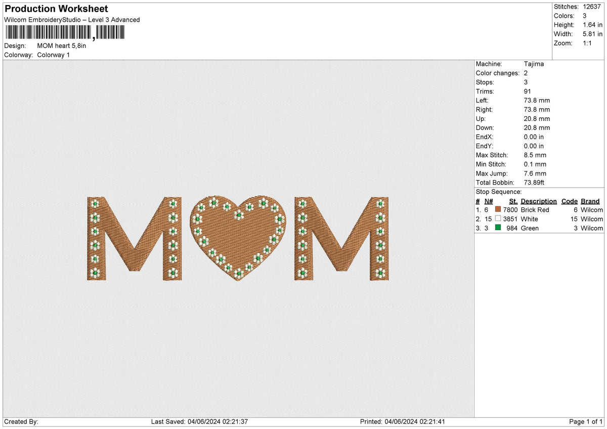 MOM Heart Embroidery File 6 size