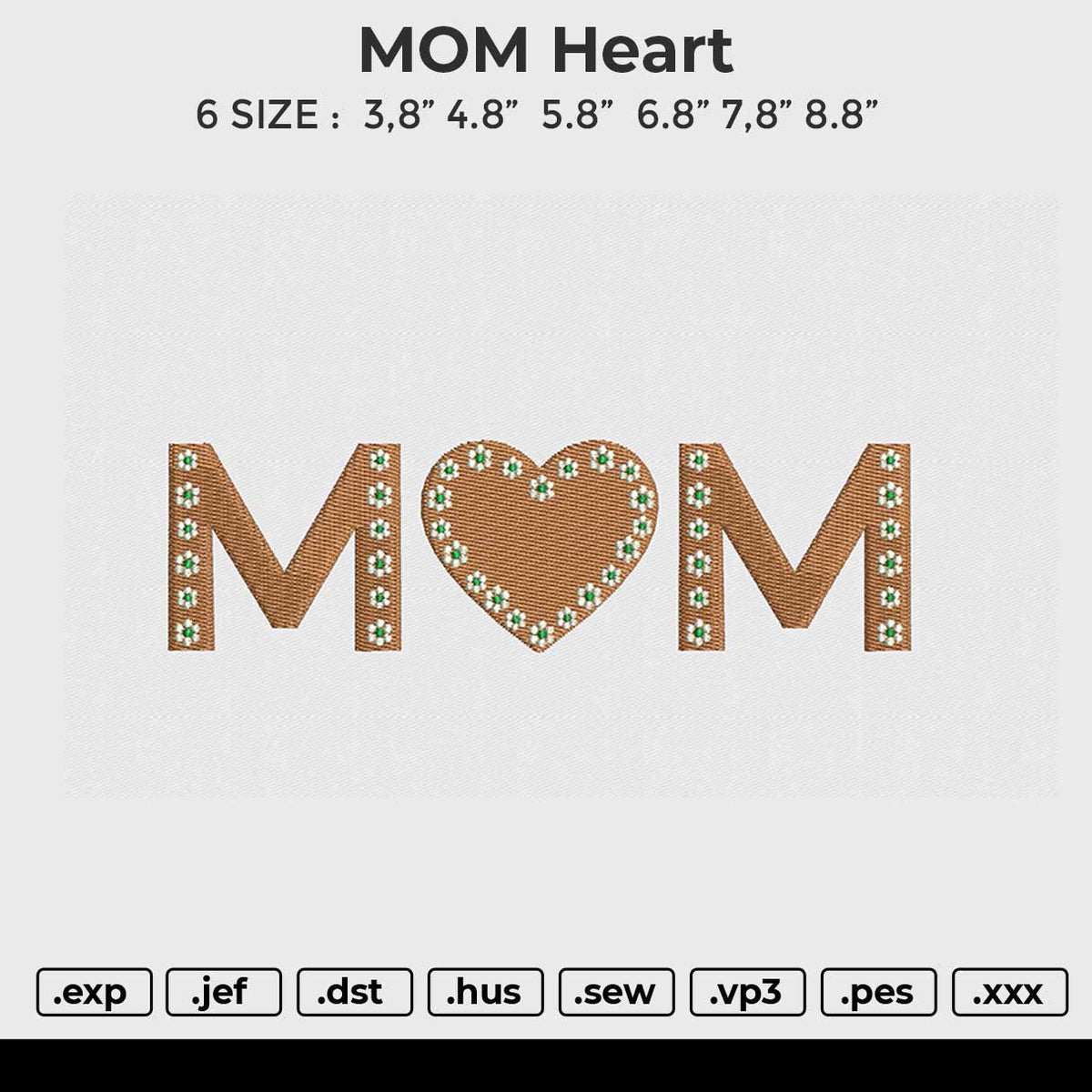 MOM Heart Embroidery File 6 size