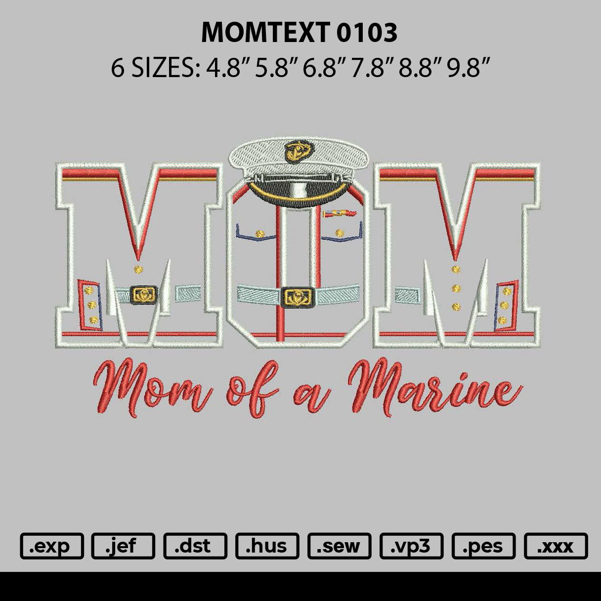 Momtext 0103 Embroidery File 6 sizes