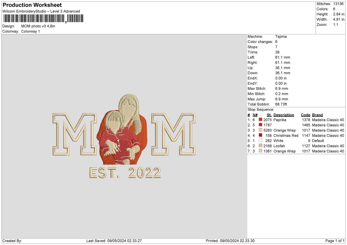Mom Photo V3 Embroidery File 6 sizes