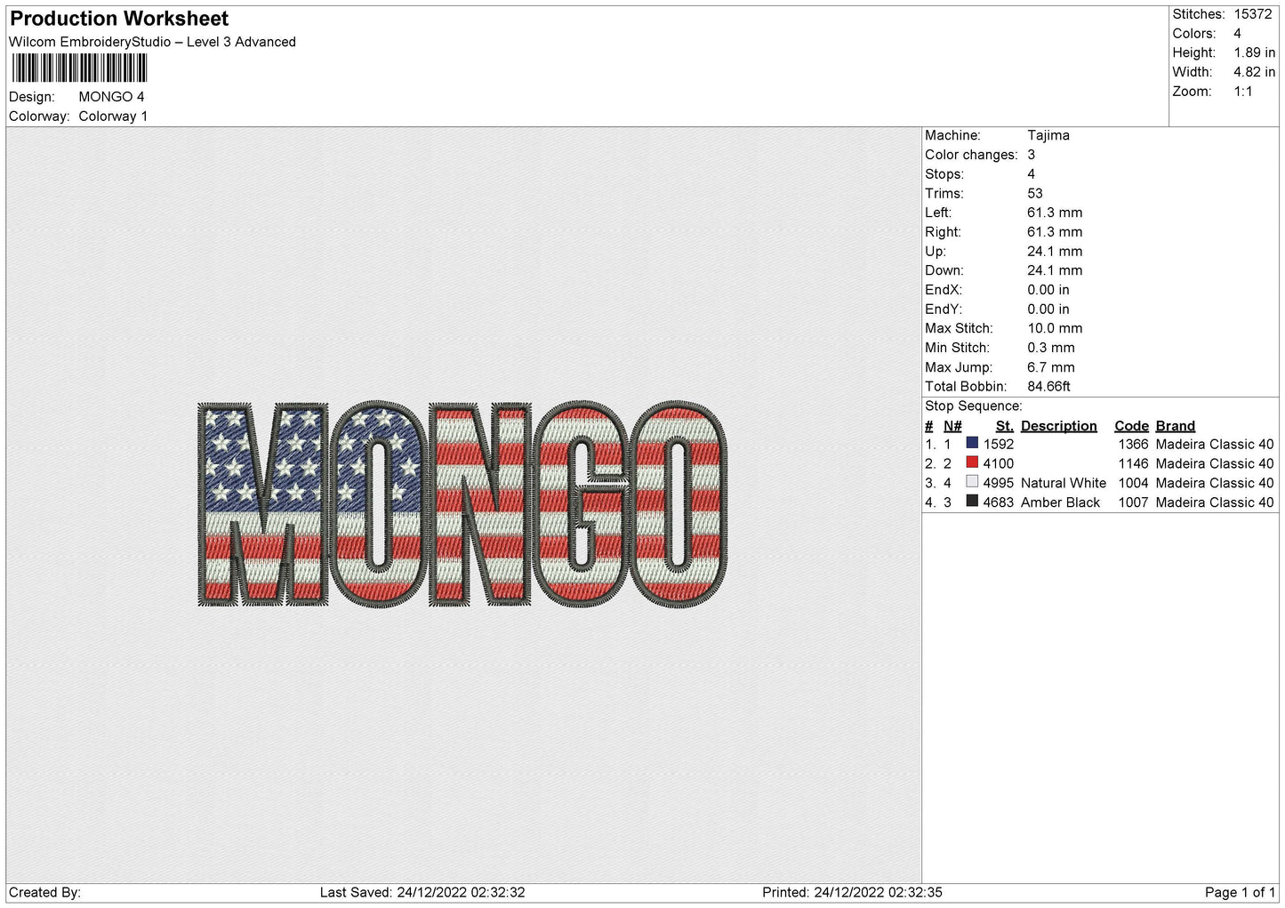 Mongo Embroidery File 6 sizes