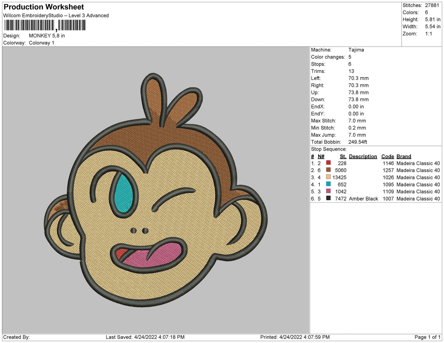 Monkey head Embroidery