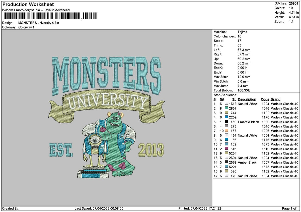 Monsters 0704 Embroidery File 6 sizes