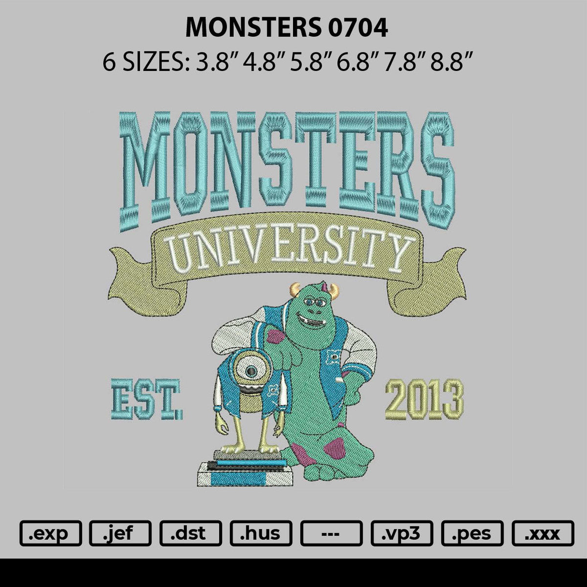 Monsters 0704 Embroidery File 6 sizes
