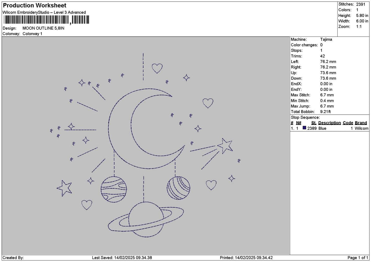 Moon Outline Embroidery File 6 sizes