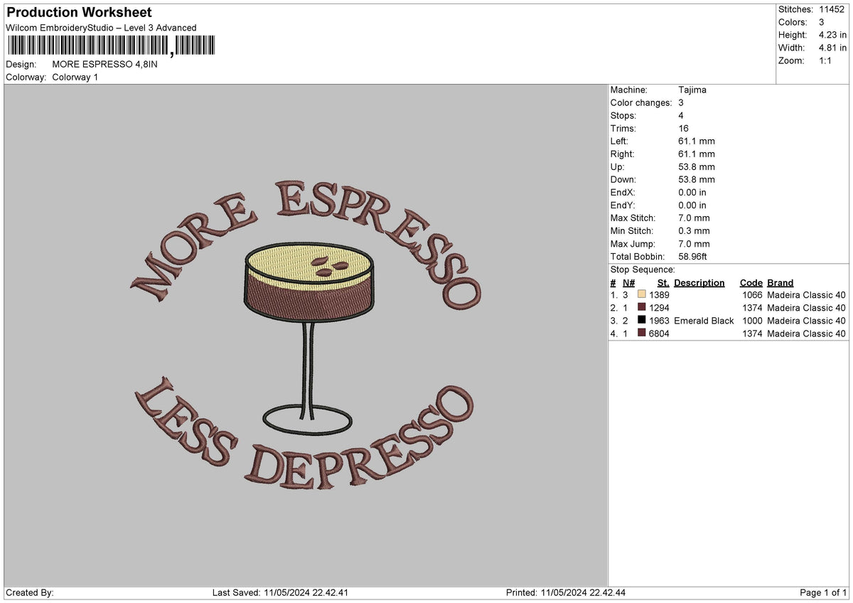 Coffee1105 Embroidery File 6 sizes