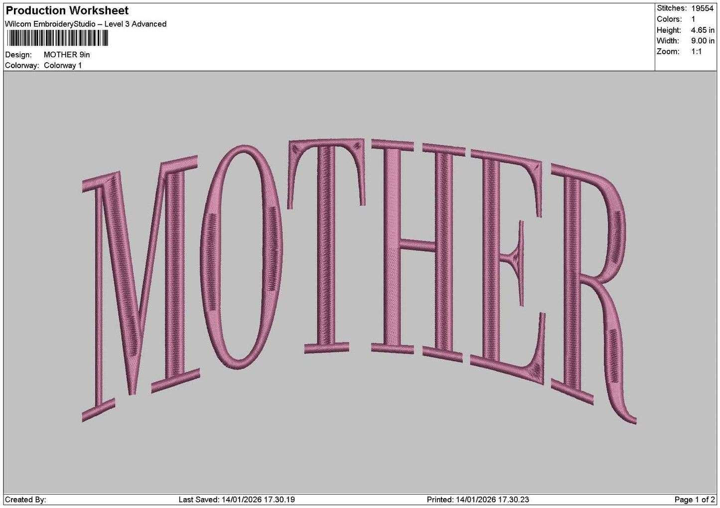 Mothertext 1401 Embroidery File 6 sizes