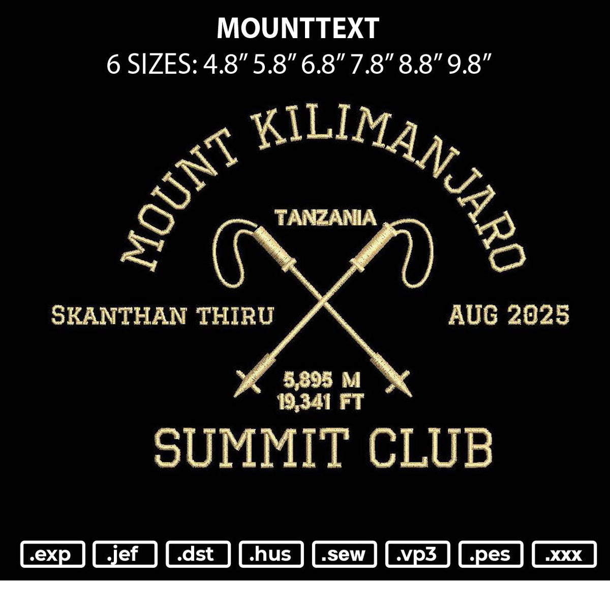 Mounttext Embroidery File 6 sizes
