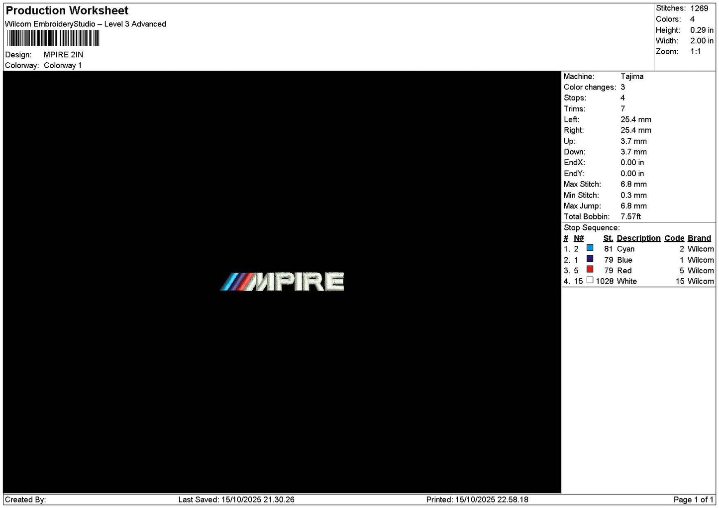 Mpiretext Embroidery File 6 sizes