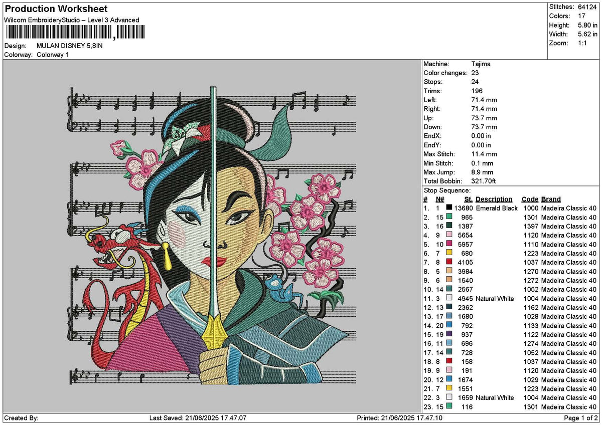 Mulan2106 Embroidery File 6 sizes