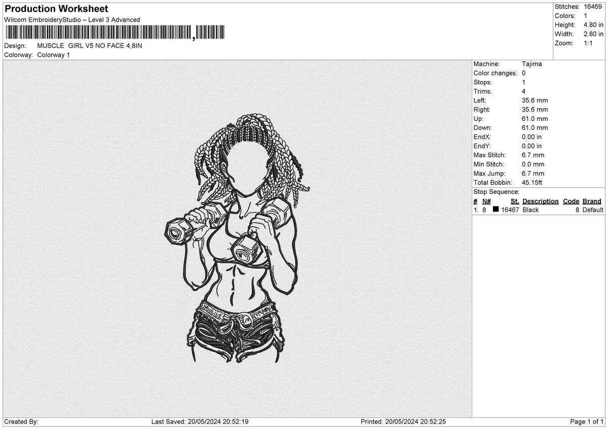 MUSCLE GIRL V5 NO FACE Embroidery File 6 size