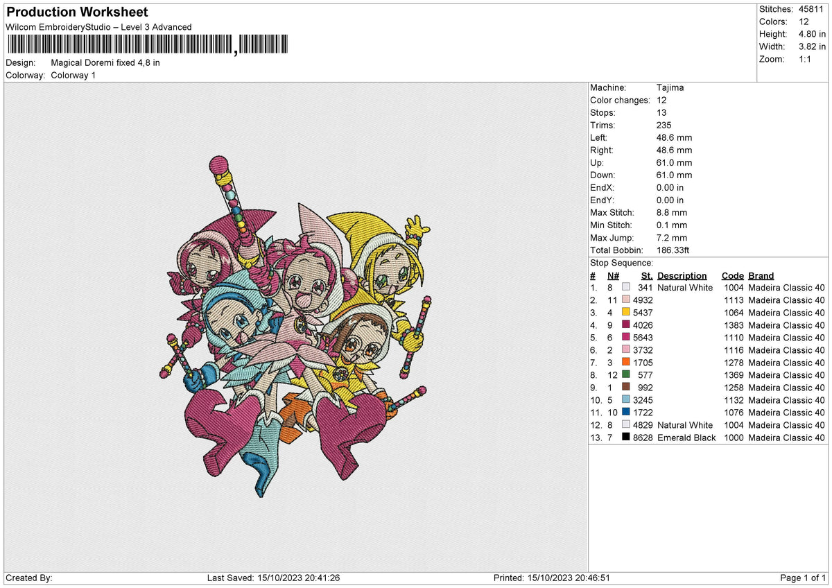 Magical Doremi Embroidery File 5 size