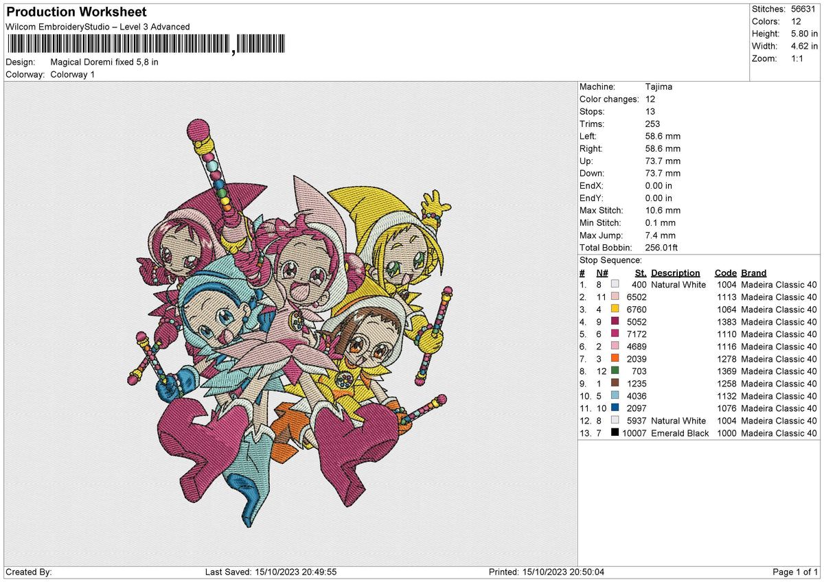 Magical Doremi Embroidery File 5 size