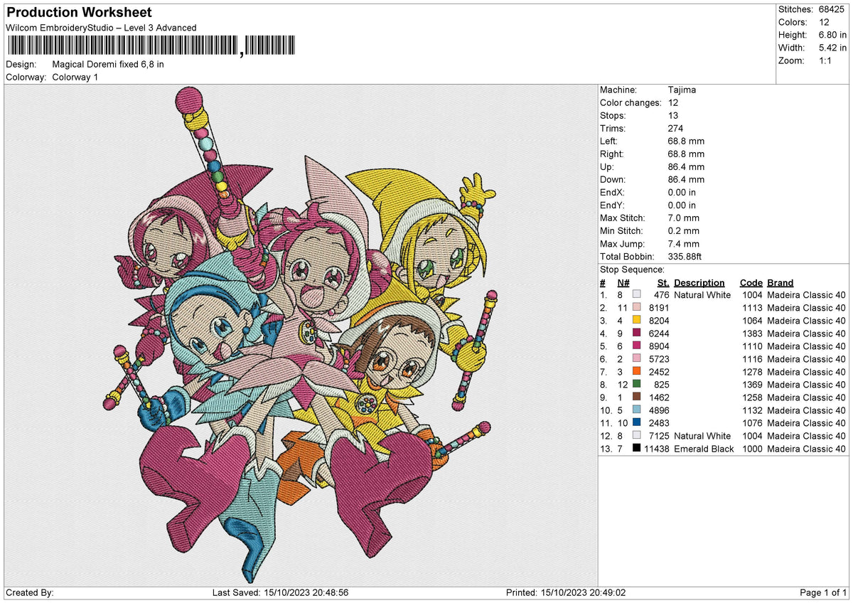 Magical Doremi Embroidery File 5 size