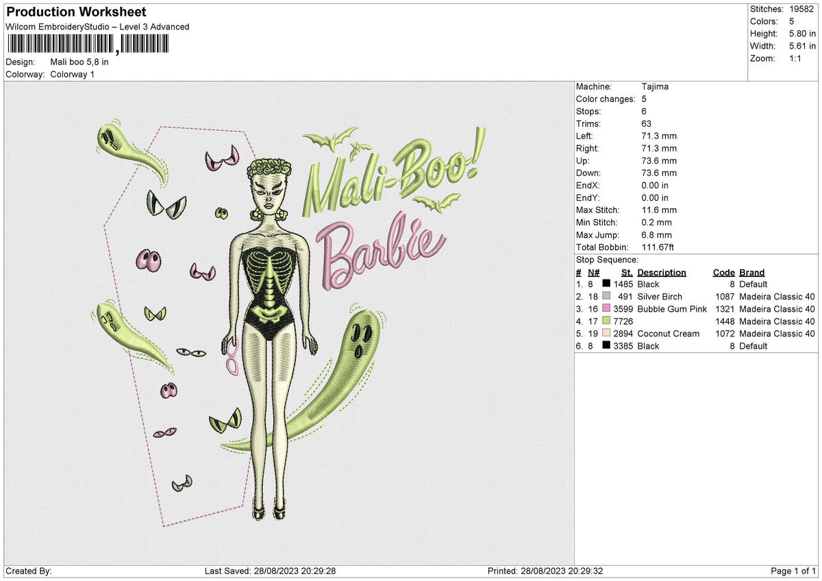 Mali Boo Embroidery File 6 size