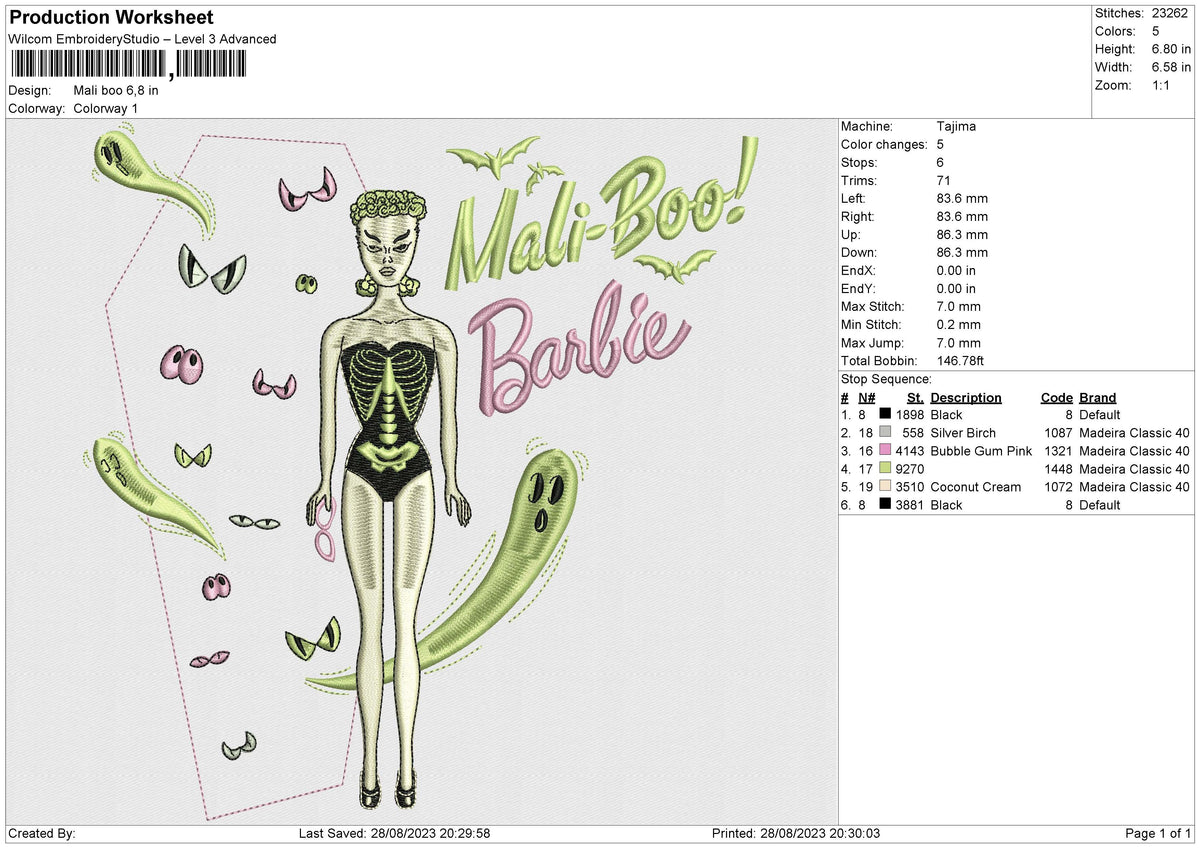 Mali Boo Embroidery File 6 size