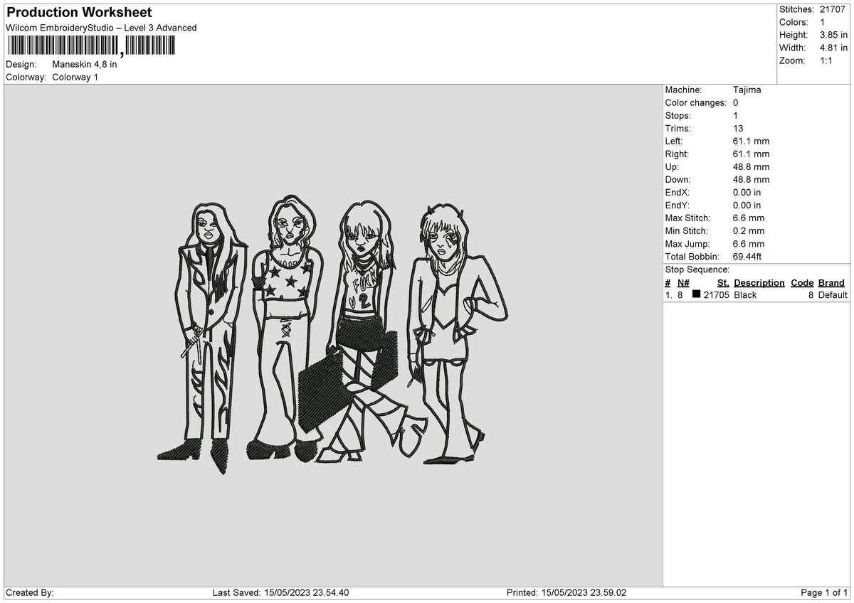 Maneskin Embroidery File 6 sizes